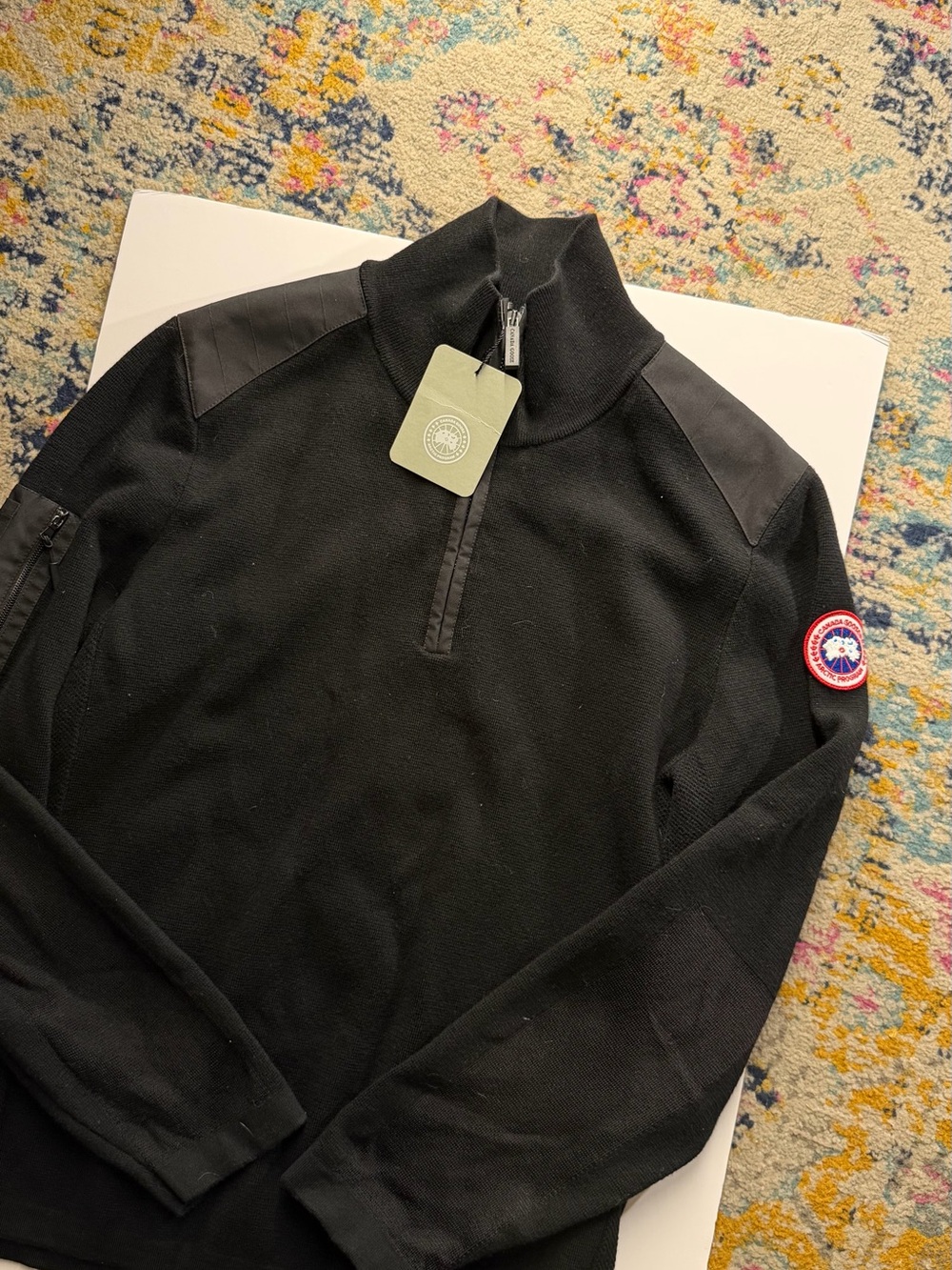 Canada Goose Black Half-Zip Sweater with Shoulder Panels